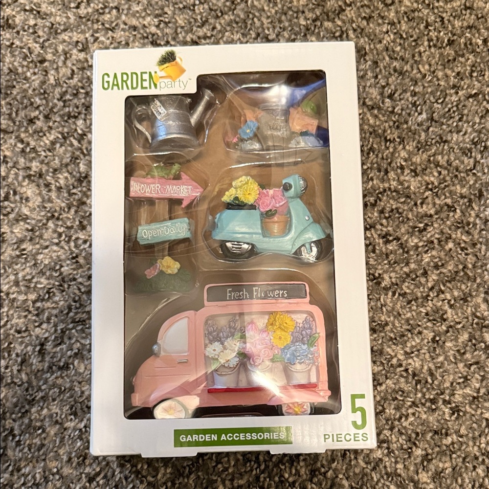 Garden Party Miniature Set with Pink Truck and Blue Scooter